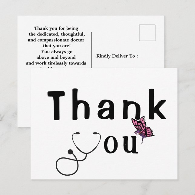 Carte de remerciement au docteur (Devant / Derrière)