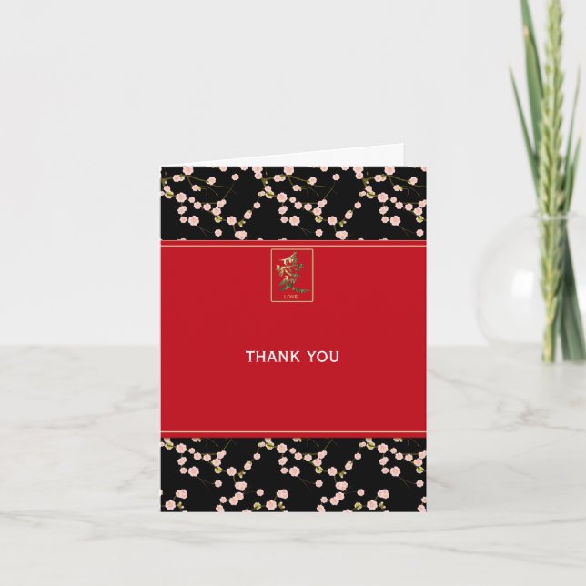 Carte de remerciement aux fleurs de cerisier rouge (Devant)