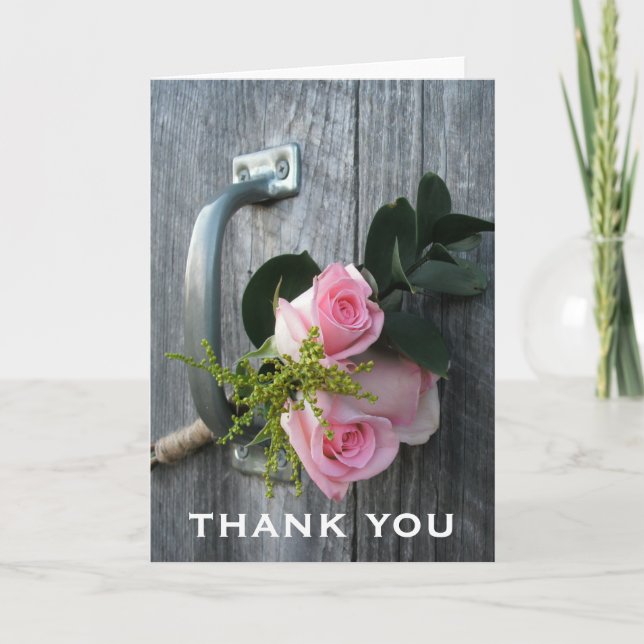 Carte de remerciement aux roses roses et porte de  (Devant)