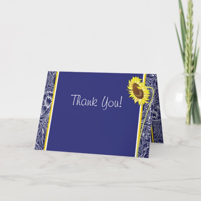 Carte de remerciement aux tournesols bleus royaux  (Devant)
