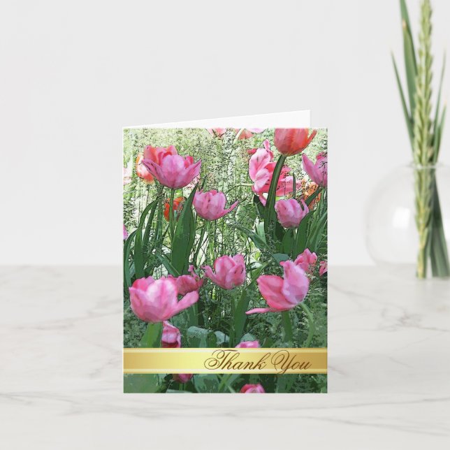Carte de remerciement aux tulipes roses aquarelle (Devant)