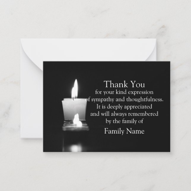 Carte de remerciement avec bougie blanche après le (Devant)
