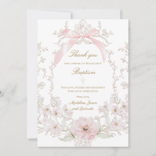 Carte de remerciement avec fleurs et noeud rose
