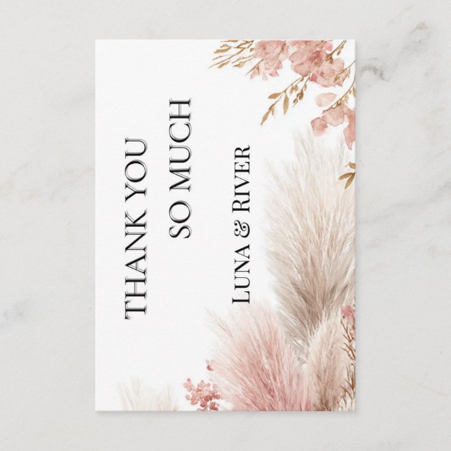 Carte de remerciement avec herbe de pampas rose po (Devant)