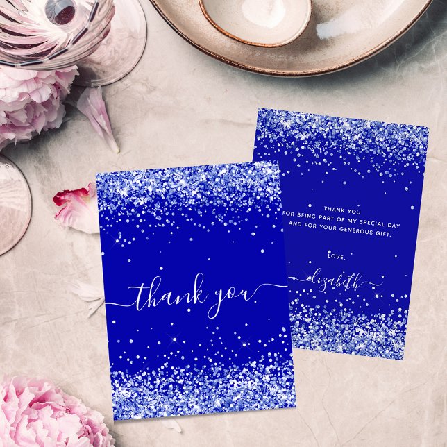 Carte de remerciement avec paillettes bleu royal p (Créateur téléchargé)