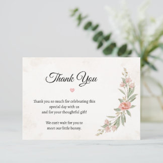 Carte de remerciement Baby Shower | Lapin floral |