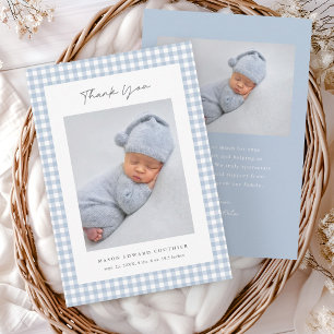 Carte de remerciement bébé garçon à motif gingham
