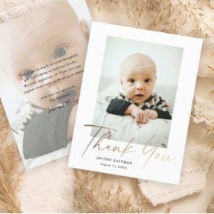 Carte de remerciement bébé photo script minimal bu