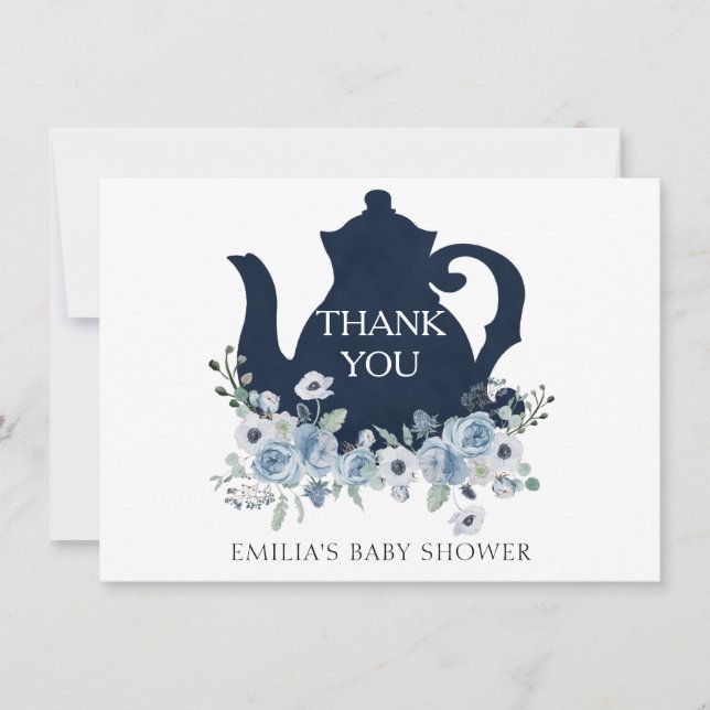 Carte de remerciement bleu de douche pour le thé (Devant)