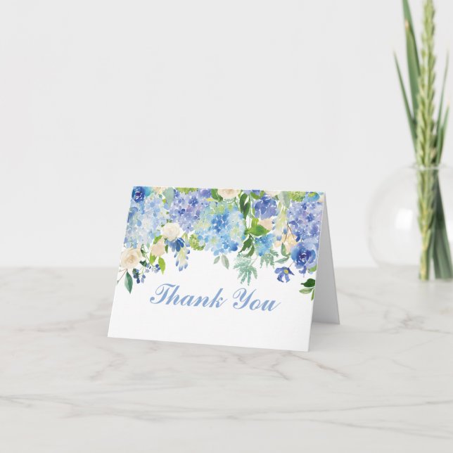 Carte de remerciement Blue Watercolor Flower (Devant)