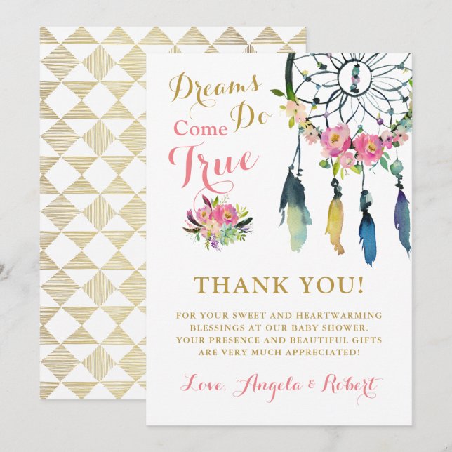 Carte de remerciement Boho Dream Catcher pour Baby (Devant / Derrière)