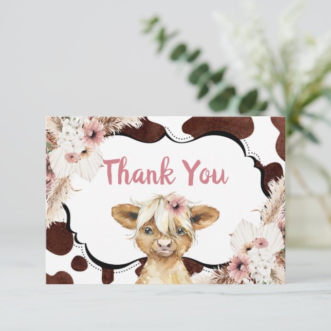 Carte de remerciement Boho Rose Floral Vache des H (Debout devant)