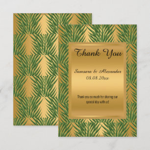 Carte de remerciement BOTANIQUE VERT MÉTALLISÉ OR
