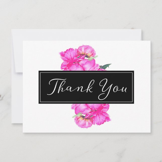 Carte de remerciement Bouquet de pivoines à l'aqua (Devant)