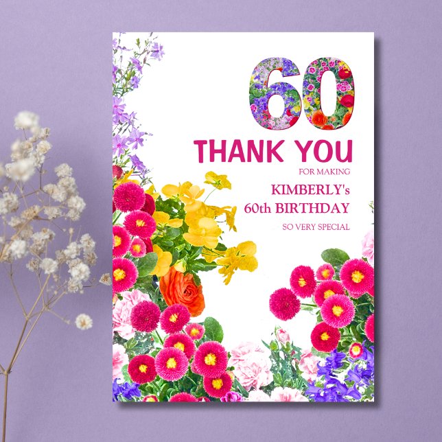 Carte de remerciement bouquet floral pour 60e anni (Créateur téléchargé)