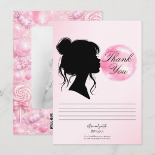 Carte de remerciement Candy Land Bonbon Rose Rêve