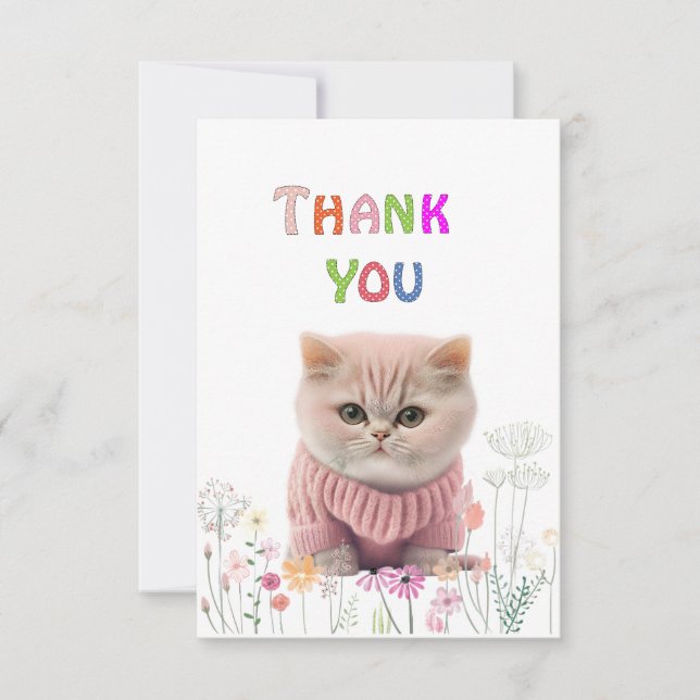 Carte de remerciement Chaton Flou Pull Rose (Devant)