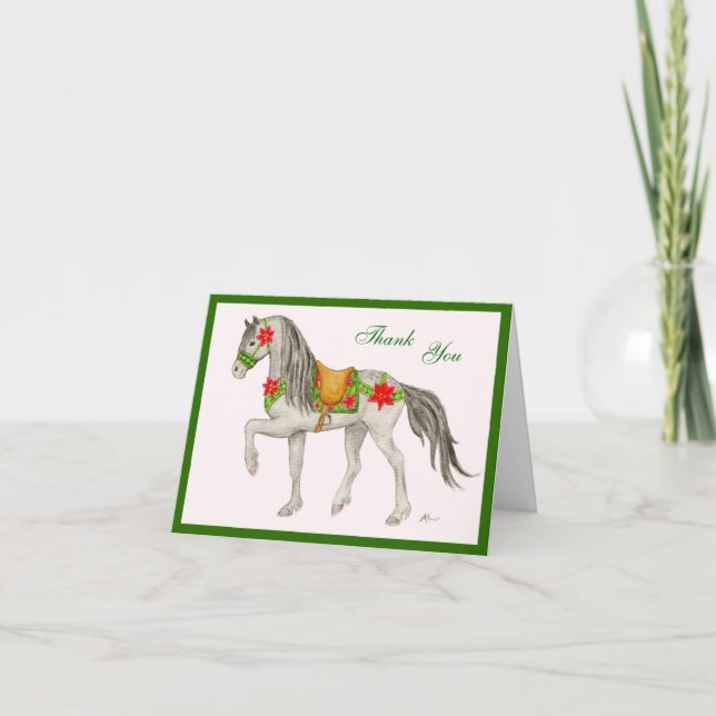 Carte de remerciement Cheval Poinsettia (Devant)
