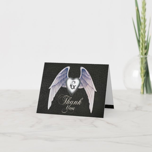 Carte de remerciement Chrome & Faux Cuir Cœur (Devant)