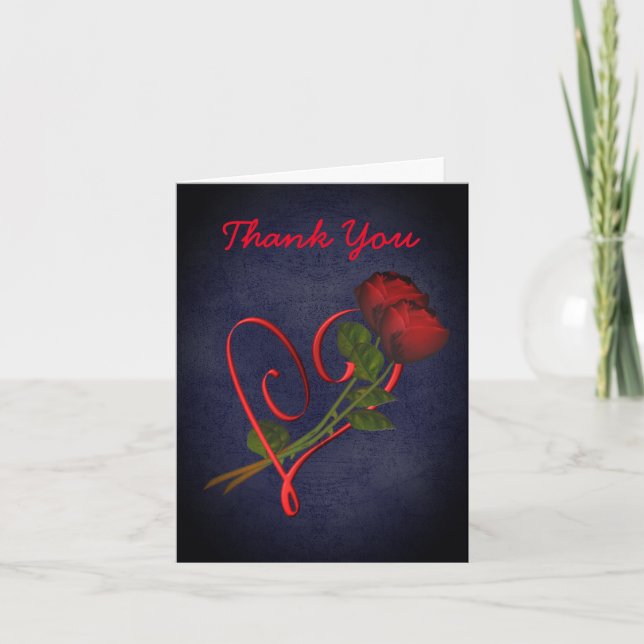 Carte de remerciement Cœur de roses rouges élégant (Devant)