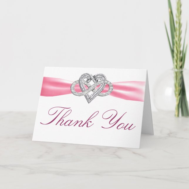Carte de remerciement Cœur d'infini rose (Devant)