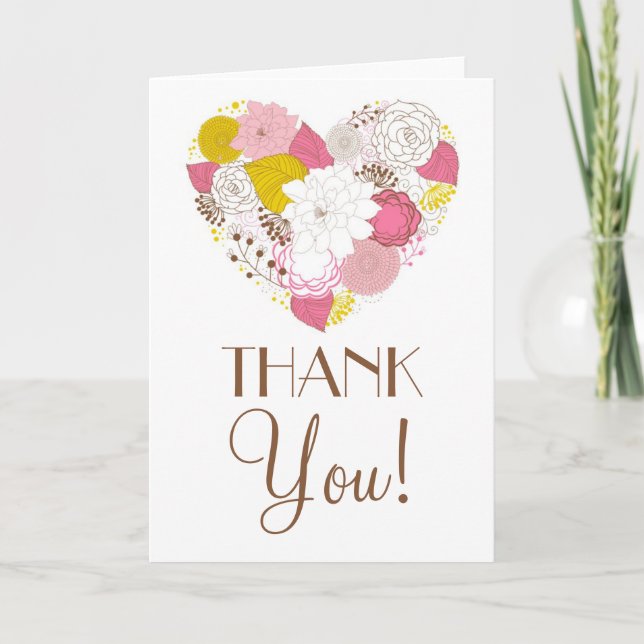 Carte de remerciement cœur floral de printemps ros (Devant)