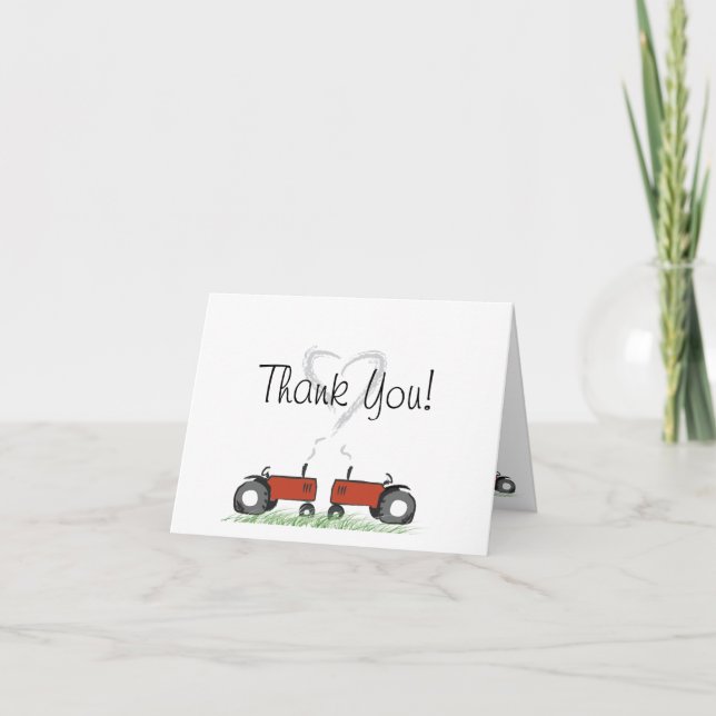 Carte de remerciement d'amour tracteur rouge (Devant)