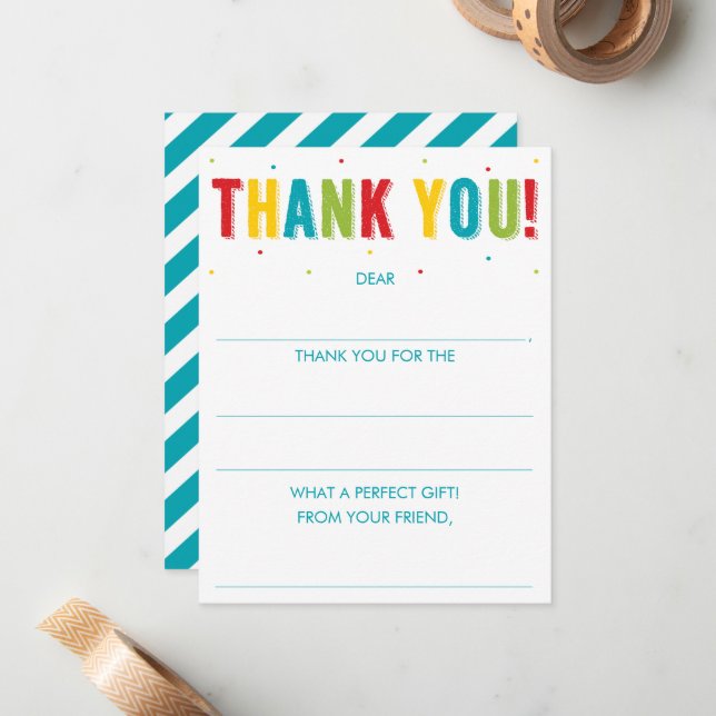 Carte de remerciement d'anniversaire à compléter a (Devant/Arrière en situation)