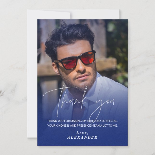 Carte de remerciement d'anniversaire avec photo à  (Devant)