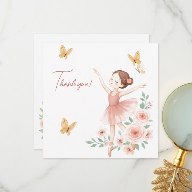 Carte de remerciement d'anniversaire de ballerine  (Devant/Arrière en situation)