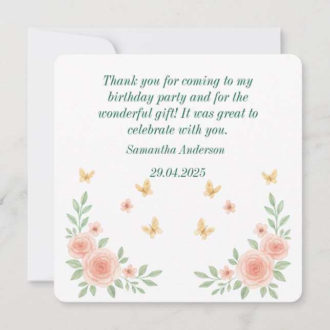 Carte de remerciement d'anniversaire de ballerine  (Dos)