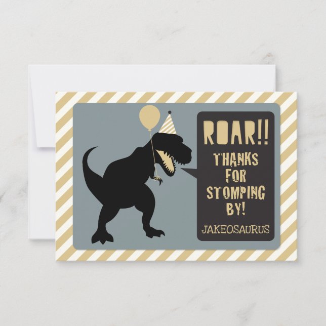 Carte de remerciement d'anniversaire de dinosaure  (Devant)