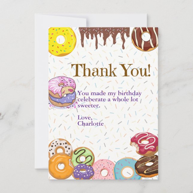 Carte de remerciement d'anniversaire Donut Sucré (Devant)