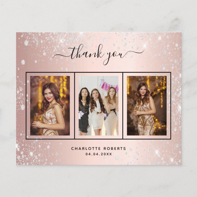 Carte de remerciement d'anniversaire en argent or  (Devant)