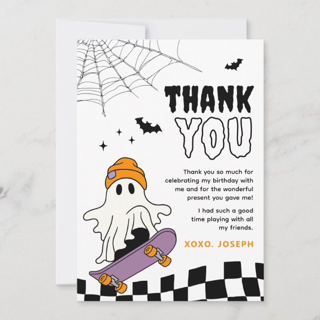 Carte de remerciement d'anniversaire Halloween gar (Devant)