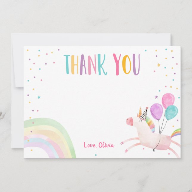 Carte de remerciement d'anniversaire licorne Rose  (Devant)