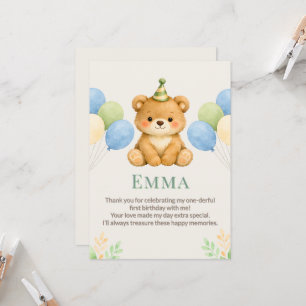 Carte de remerciement d'anniversaire Ourson en pel
