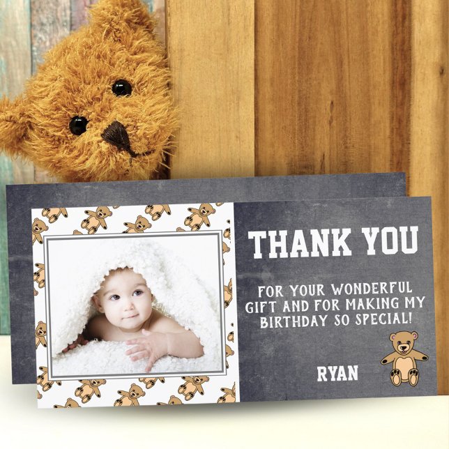 Carte de remerciement d'anniversaire Ourson pour e (Créateur téléchargé)