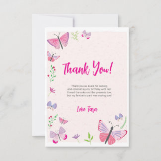 Carte de remerciement d'anniversaire Papillon Rose