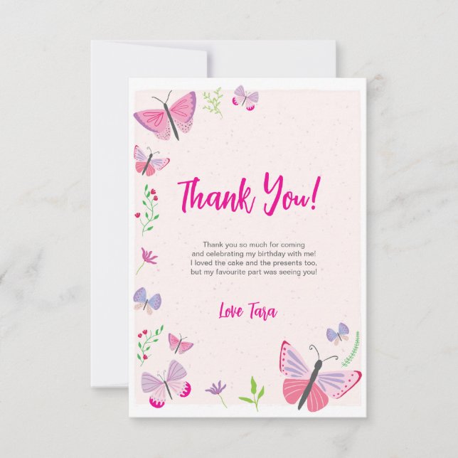 Carte de remerciement d'anniversaire Papillon Rose (Devant)