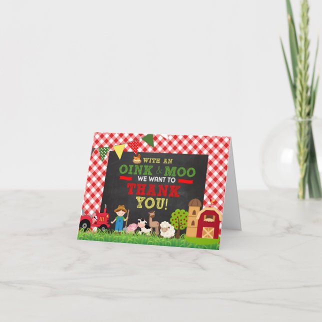 Carte de remerciement d'anniversaire Plaid Farm (Devant)