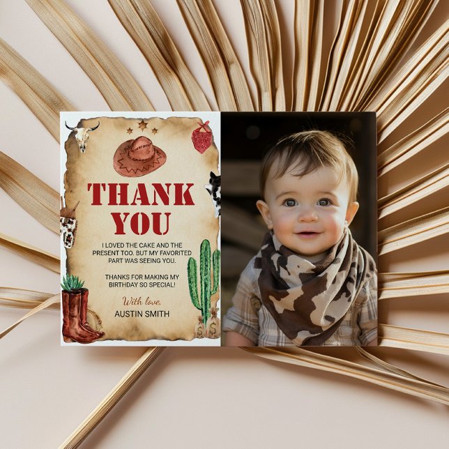 Carte de remerciement d'anniversaire pour cow-boy  (Créateur téléchargé)