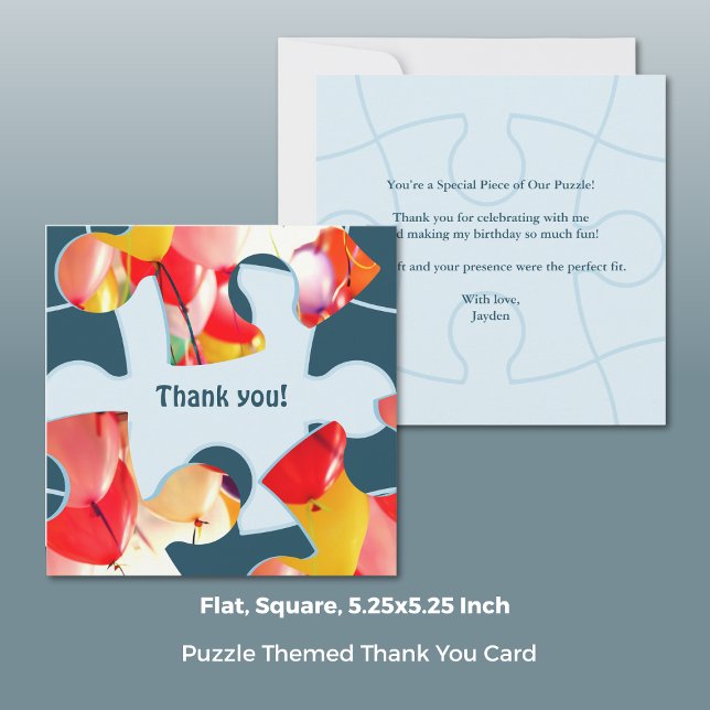 Carte de remerciement d'anniversaire pour enfants  (Fun Jigsaw Puzzle Kids Birthday Thank You Card, 5.25x5.25 Inch)