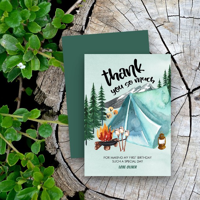 Carte de remerciement d'anniversaire pour tente de (Camping themed thank you cards)