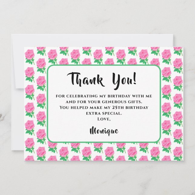 Carte de remerciement d'anniversaire Rose rose (Devant)