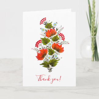 Carte de remerciement d'art folklorique à bouquet