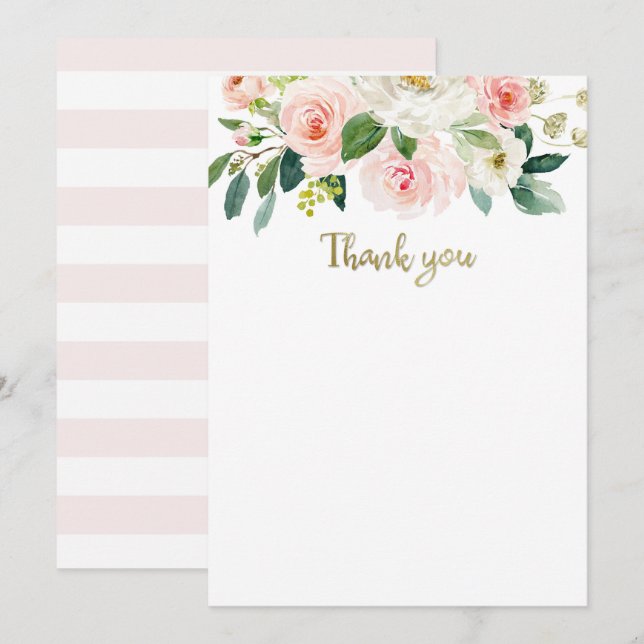 Carte de remerciement de baby shower aquarelle ros (Devant / Derrière)