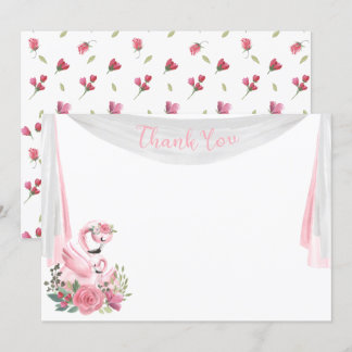 Carte de remerciement de baby shower au flamant ro