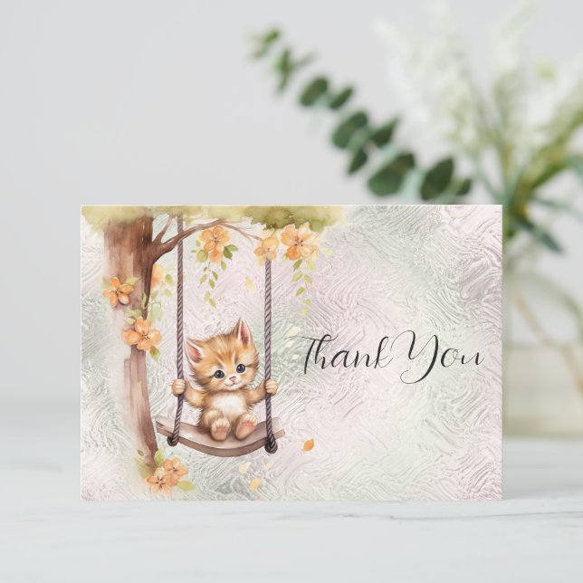 Carte de remerciement de balançoire de chaton (Debout devant)