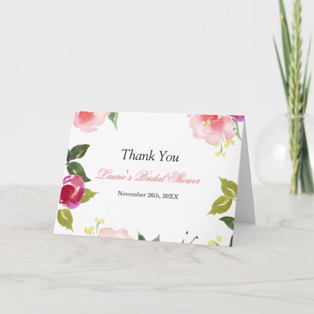 Carte de remerciement de bapteme floral aquarelle (Devant)